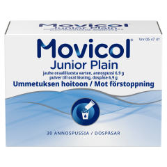 MOVICOL JUNIOR PLAIN jauhe oraaliliuosta varten, annospussi 30 kpl